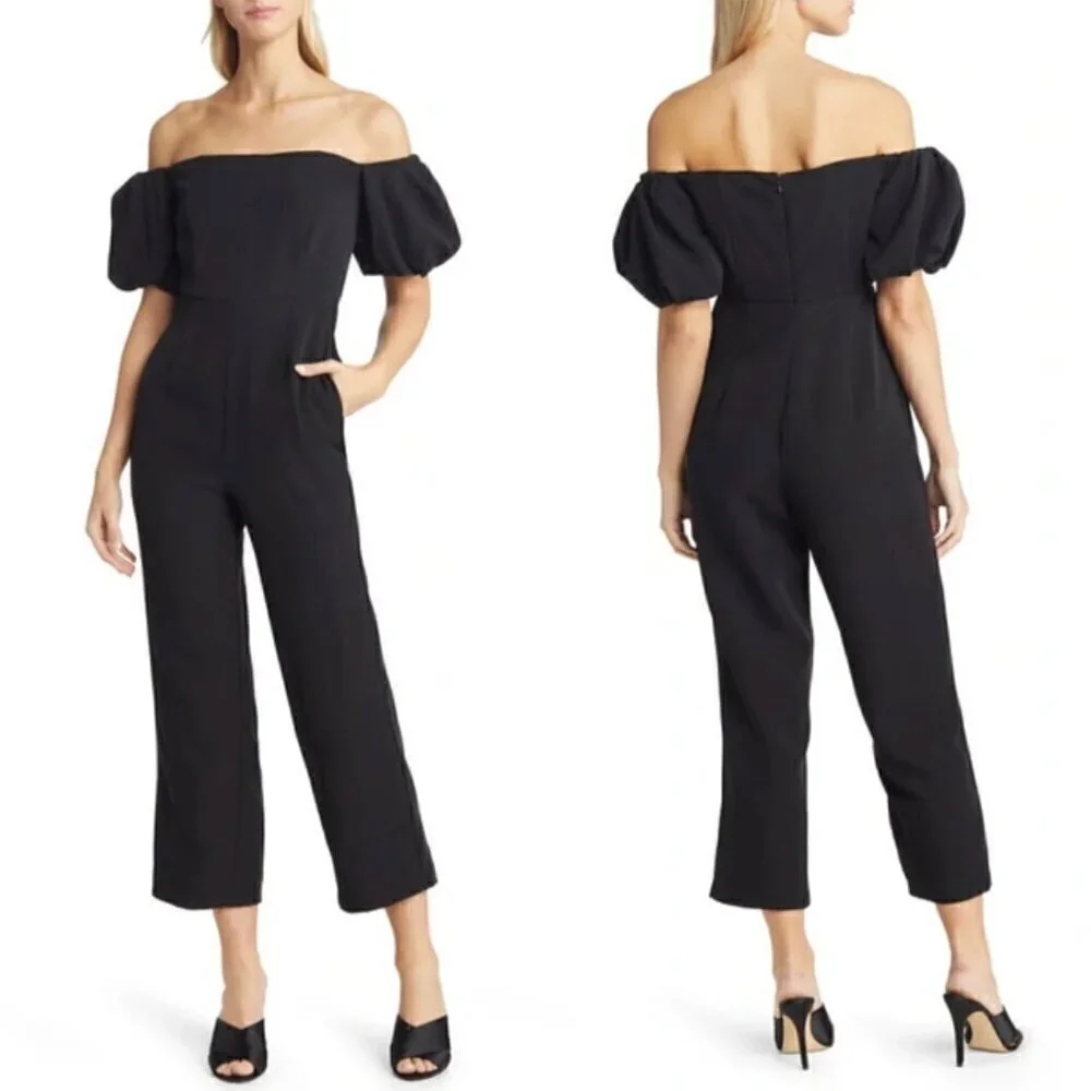 SAM EDELMAN Square Neck Puff Sleeve Jumpsuit in Black Size US 0